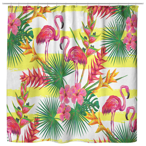 Flamingos and Flowers Shower Curtain