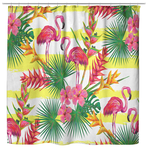 Flamingos and Flowers Shower Curtain